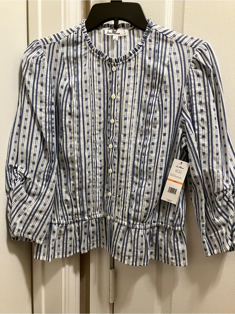 Sam Edelman Woman’s Blue Striped Ruffle Hem Blouse